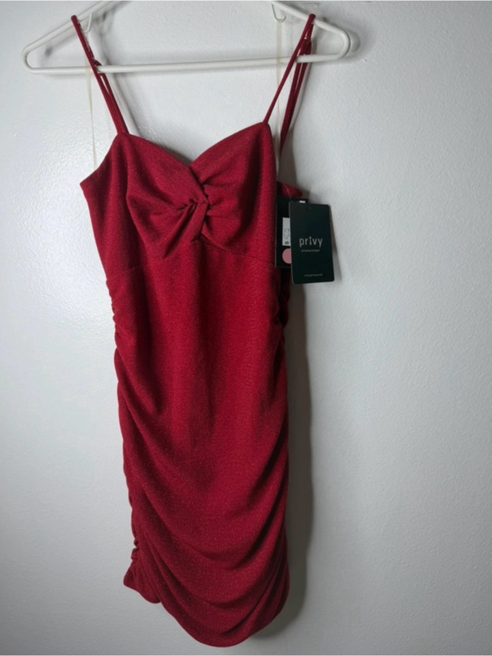privy Red Twist-Front Spaghetti Strap Mini Dress